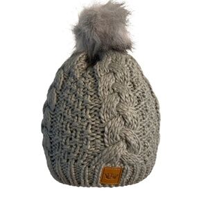 Panache Grey braided knit Beanie Hat With Light Grey Pom (38)